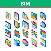 bim edificio información modelado isométrico iconos conjunto vector