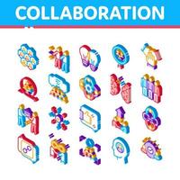 Collaboration Work Isometric Icons Set Vector