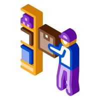 man restocking in cellar isometric icon vector illustration