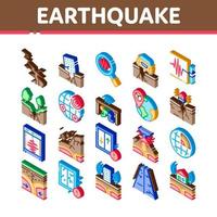 Earthquake Disaster Isometric Icons Set Vector