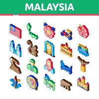 conjunto de iconos isométricos nacionales de malasia vector