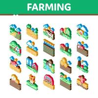 Farming Landscape Isometric Icons Set Vector