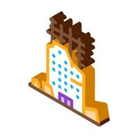 collapse of house to initial foundation isometric icon vector illustration