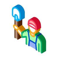 shovel worker isometric icon vector illustration