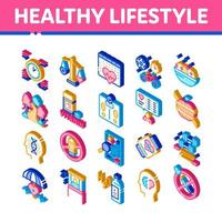 conjunto de iconos isométricos de estilo de vida saludable vector