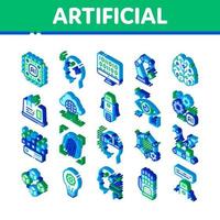 conjunto de iconos isométricos de vector de inteligencia artificial