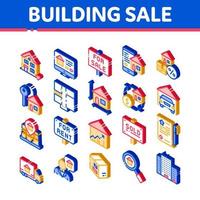 Building House Sale Vector Isometric Icons Set