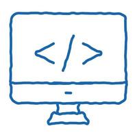 Coding Computer Monitor doodle icon hand drawn illustration vector