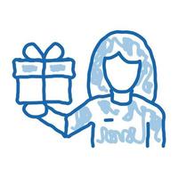 mujer con regalo doodle icono dibujado a mano ilustración vector