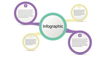 Infographic template for business information presentation. Vector circles and geometric elements. Modern workflow diagrams. Report plan 4 topics