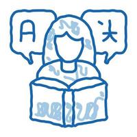 mujer aprendiendo lenguaje doodle icono dibujado a mano ilustración vector