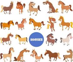 dibujos animados de caballos y ponis personajes de animales de granja gran conjunto vector