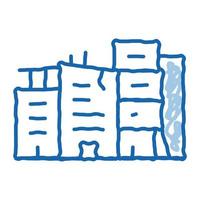 destroyed high-rise buildings doodle icon hand drawn illustration vector