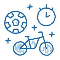 football and bicycle sport time doodle icon hand drawn illustration vector