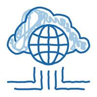 ilustración de dibujado a mano de icono de doodle de redes de nube de internet global vector