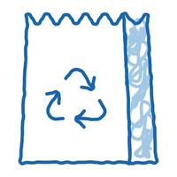 bolsa de papel con signo de reciclaje embalaje doodle icono dibujado a mano ilustración vector