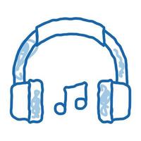 auriculares de música y notas musicales doodle icono dibujado a mano ilustración vector