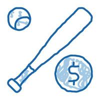 bate de béisbol con icono de garabato de apuestas de pelota ilustración dibujada a mano vector