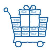 Trolley with Gift doodle icon hand drawn illustration vector