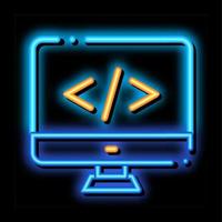 ilustración de icono de brillo de neón de monitor de computadora de codificación vector