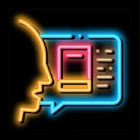 man opinion about book neon glow icon illustration vector