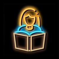 ilustración de icono de brillo de neón de niña de lectura vector