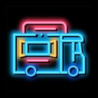 street food van on wheels neon glow icon illustration vector