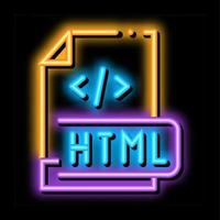 ilustración de icono de brillo de neón de código html frontal vector