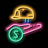 protective helmet on hand neon glow icon illustration vector