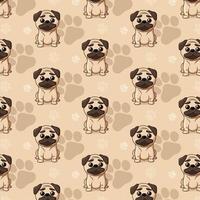 Cute pattern with cartoon Pug and paws. Pattern for packaging, wrapping paper, textile and etc. Vector illustration