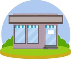 Small shop. Store with red and white roof. Food trade and coffee shop. Facade of the house with showcase. Cartoon flat illustration. Town and city. Element of urban landscape vector