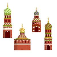 Orthodox Church. Eastern religious temple with bell tower. Monastery and Cathedral. Element of red square in Moscow Kremlin. Cartoon flat illustration. Prayer and Christian Greek and Russian faith vector
