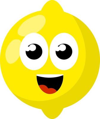 Mascot and emotions. Funny and cute yellow element. Cartoon flat illustration. Lemon with face. Eyes, mouth on sour fruit.
