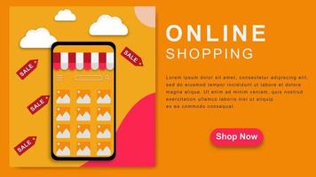 Online shopping on mobile phone app and web. Digital marketing promotion concept. Vector illustration. EPS 10.