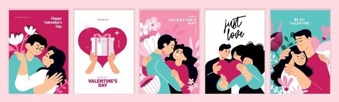 conjunto de tarjetas de felicitación y pancartas del día de san valentín. conceptos de ilustración vectorial para fondo, tarjeta de felicitación, sitio web y banner de sitio web móvil, banner de medios sociales, material de marketing. vector