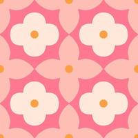 Abstract floral seamless pattern in retro style. Mid century modern vector texture with simple flowers. Beautiful floral tile background.