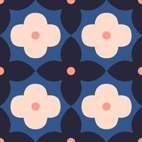 Abstract floral seamless pattern in retro style. Mid century modern vector texture with simple flowers. Beautiful floral tile background.