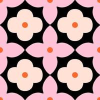 Abstract floral seamless pattern in retro style. Mid century modern vector texture with simple flowers. Beautiful floral tile background.
