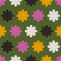 Simple and colorful pattern with geometrical flowers. Abstract seamless floral texture. vector