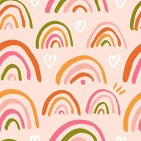 Cute seamless pattern with hand drawn rainbows. Vector dreamy texture. Childish background with rainbow and heart