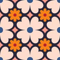 Beautiful seamless texture in retro style. Abstract floral tile in retro style. Colorful vector background with simple flowers. Floral tile pattern.