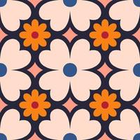 Beautiful seamless texture in retro style. Abstract floral tile in retro style. Colorful vector background with simple flowers. Floral tile pattern.