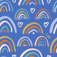 Cute seamless pattern with hand drawn rainbows. Vector dreamy texture. Childish background with rainbow and heart