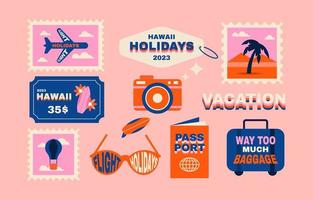 Flat Traveling Stamp Stickers vector