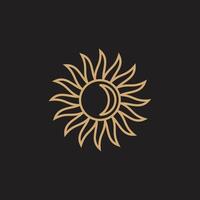 Sun logo icon vector design vector with shine bright template line art, gold color