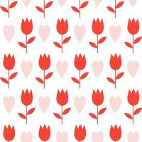 Seamless pattern of hand drawn doodle style flowers and hearts on isolated background. Romantic love design for love, mothers day, wedding celebration, greeting cards, scrapbooking, textile. vector