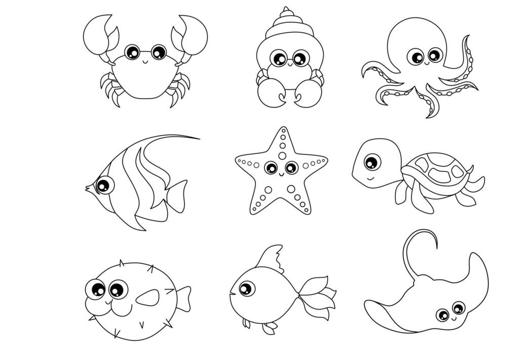Sea Animals Black And White Vector Art, Icons, and Graphics for Free Download