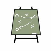 tácticas deportivas y estrategia en pizarra. esquema de movimiento del jugador del equipo. combinación de cruces y círculos con flechas de camino en la pizarra. instrucciones de lanzamiento de bola vector