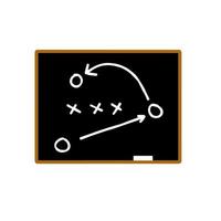 Sports tactics and strategy on blackboard. Scheme of movement of team player. Combination of crosses and circles with path arrows on chalkboard. Pitch ball instructions vector