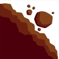 Rock rolls off cliff. Falling boulder. Rockfall and landslide. Brown earth. Flat cartoon illustration. Business concept of crisis and problems. Element of nature and mountains vector